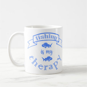 Banner ribbon quote Fishing is my therapy  Coffee Mug