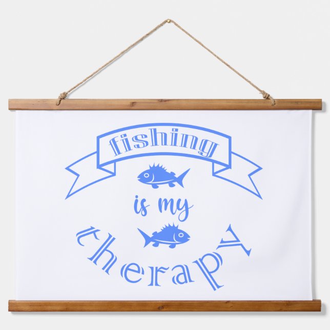 Banner ribbon quote Fishing is my therapy Hanging Tapestry (Front)