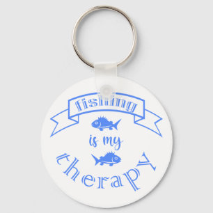 Banner ribbon quote Fishing is my therapy Key Ring