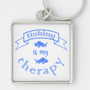 Banner ribbon quote Fishing is my therapy Key Ring
