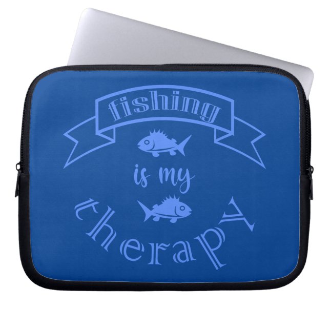 Banner ribbon quote Fishing is my therapy Laptop Sleeve (Front)