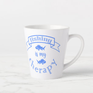 Banner ribbon quote Fishing is my therapy  Latte Mug