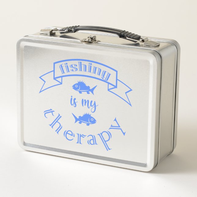 Banner ribbon quote Fishing is my therapy Metal Lunch Box (Front)