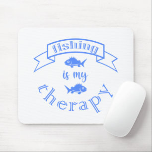 Banner ribbon quote Fishing is my therapy Mouse Mat
