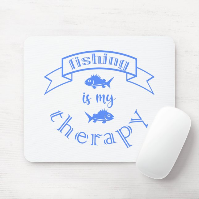 Banner ribbon quote Fishing is my therapy Mouse Mat (With Mouse)