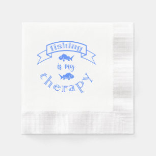 Banner ribbon quote Fishing is my therapy Napkin