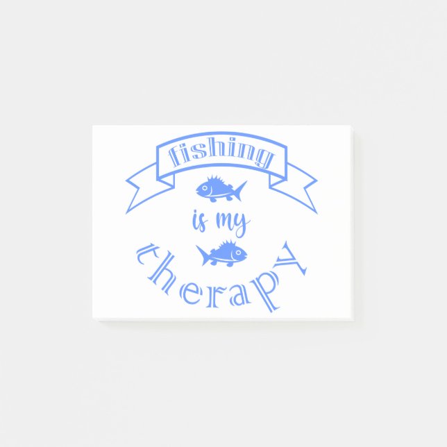 Banner ribbon quote Fishing is my therapy Post-it Notes (Front)