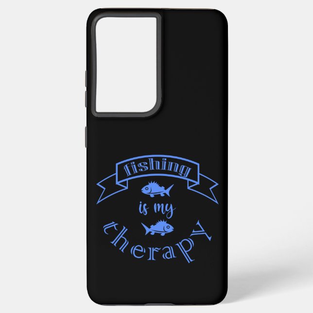 Banner ribbon quote Fishing is my therapy Samsung Galaxy S21 Ultra Case (Back)