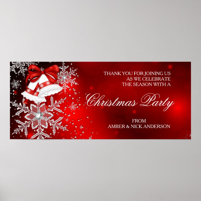 Banner Sparkle Snowflake Red Christmas Party Poster (Front)