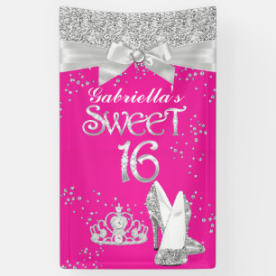 Banner Sparkle Tiara Heels Sweet 16 Hot Pink