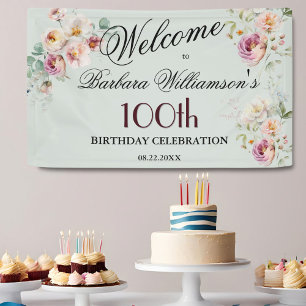 Banner Watercolor Floral 100th Birthday Welcome 