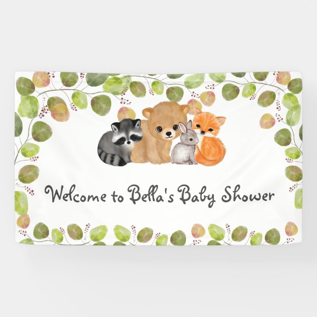 Banner Woodland Animals Forest Friends Baby Shower (Horizontal)