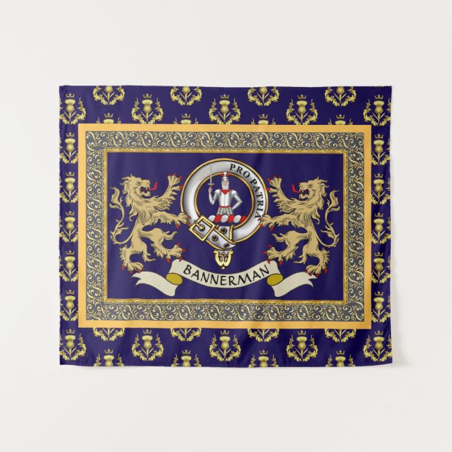 Bannerman Clan Badge Personalised Blue Tapestry (Front (Horizontal))