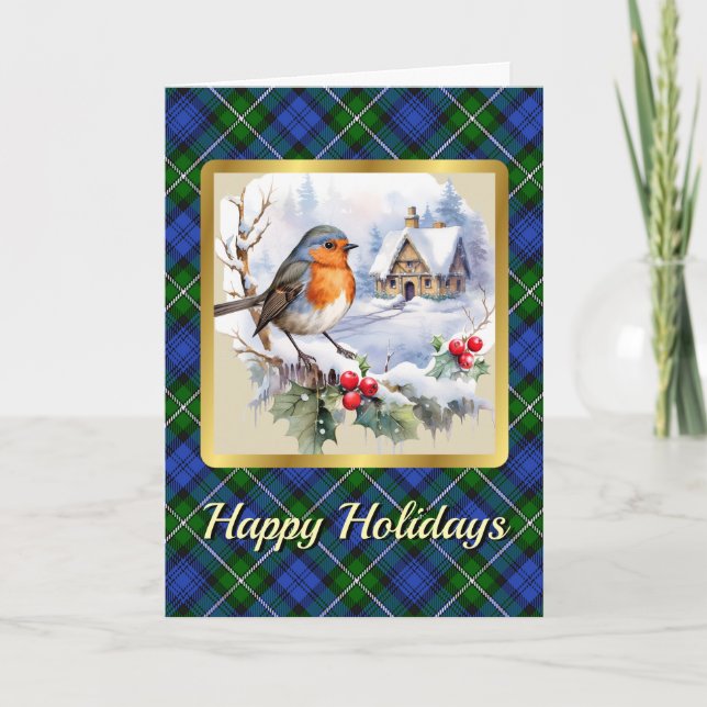Bannerman Crest & Tartan w/Robin Personalised  Card (Front)