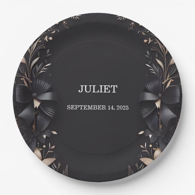 Banners Bows Satin Ribbon Cutting Bridal Shower Paper Plate (Front)