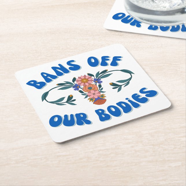 Bans Off Our Bodies Floral Uterus Pro-Choice  Square Paper Coaster (Angled)