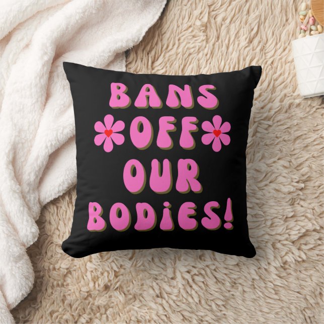Bans Off Our Bodies Retro Pink Typography Cushion (Blanket)