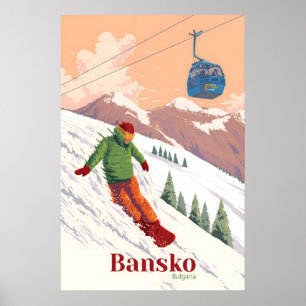 Bansko Bulgaria Snowboarding Travel Poster