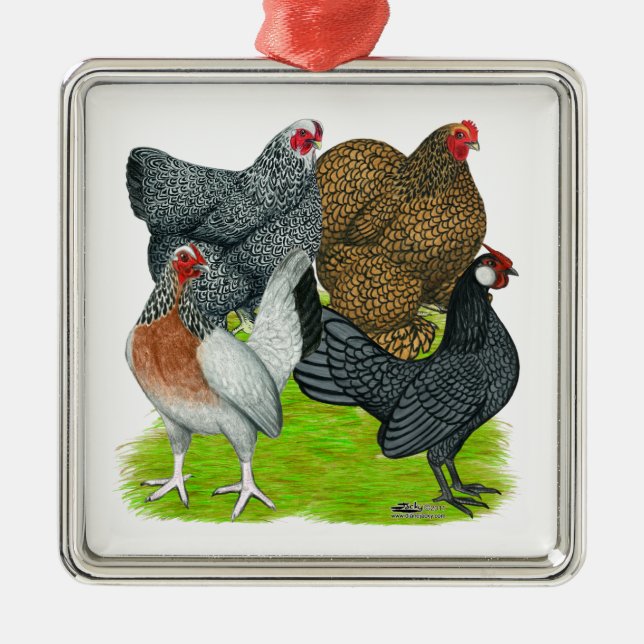 Bantam Hen Quartet Metal Tree Decoration (Front)