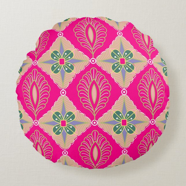bantul batik in various colours, Batik is a techni Round Cushion (Front)