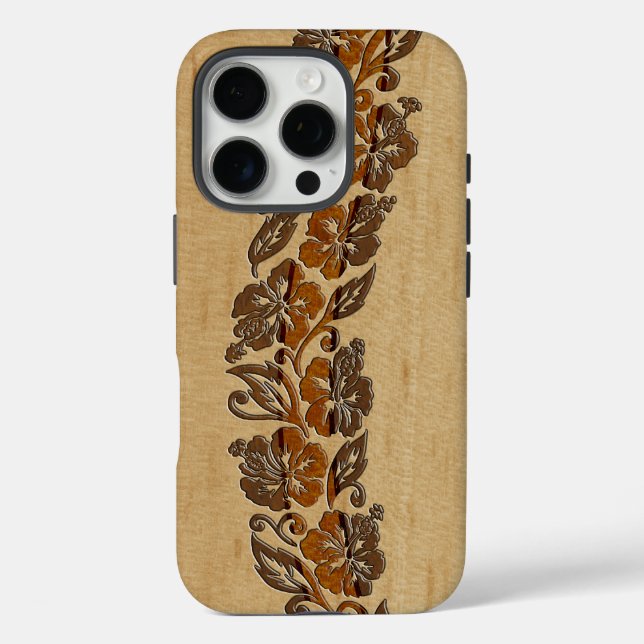 Banyans Hawaiian Hibiscus Faux Wood Surfboard Case-Mate iPhone Case (Back)