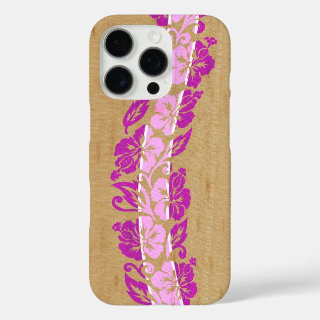 Banyans Hawaiian Hibiscus Faux Wood Surfboard Pink Case-Mate iPhone Case (Back)