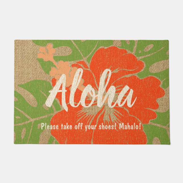 Banzai Beach Hawaiian Hibiscus Floral Aloha Doormat (Front)