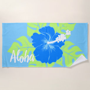 Banzai Beach Hawaiian Hibiscus Floral - Blue Beach Towel