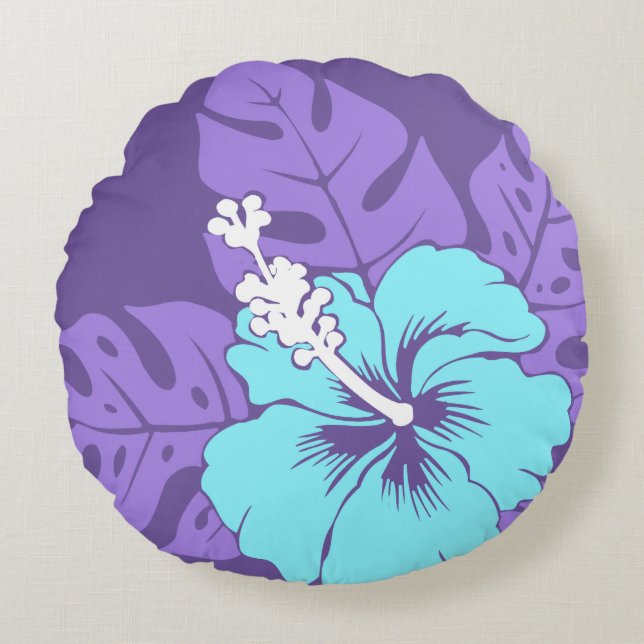 Banzai Beach Hawaiian Hibiscus Reversible Round Cushion (Front)