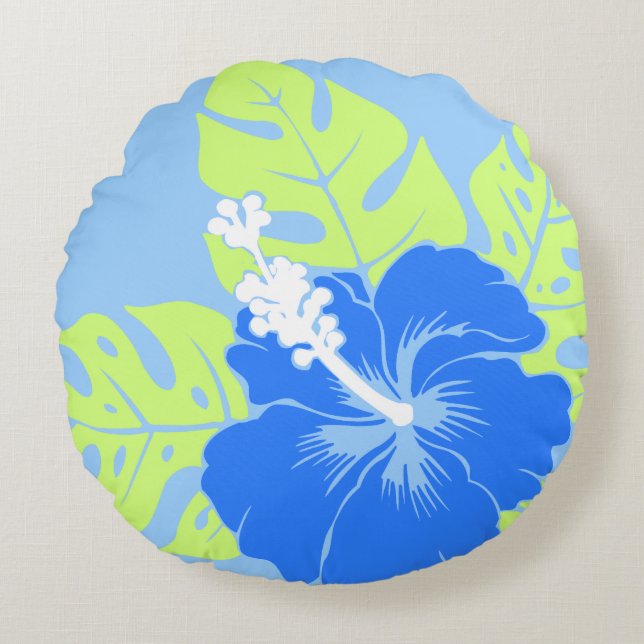 Banzai Beach Hawaiian Hibiscus Reversible Round Cushion (Front)