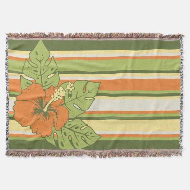 Banzai Beach Hawaiian Hibiscus Striped Blanket (Front)