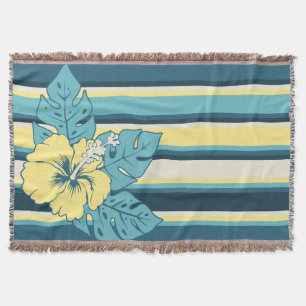 Banzai Beach Hawaiian Hibiscus Striped Blanket