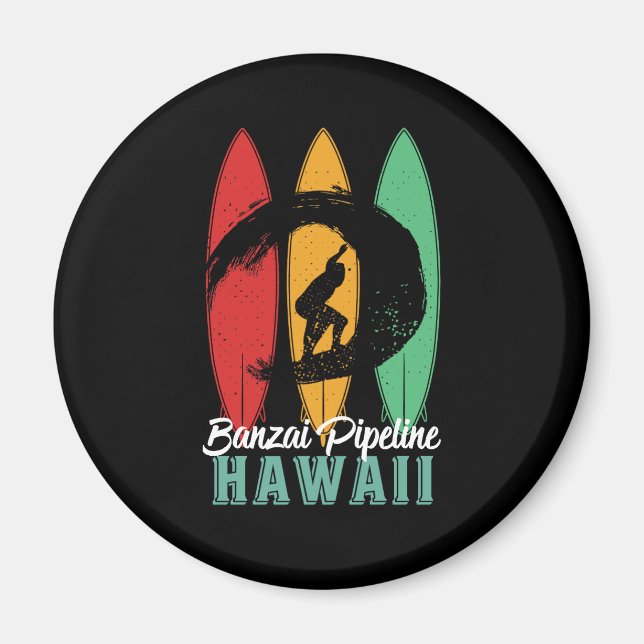 Banzai Pipeline Hawaii Beach Vintage Retro Surfing Magnet (Front)