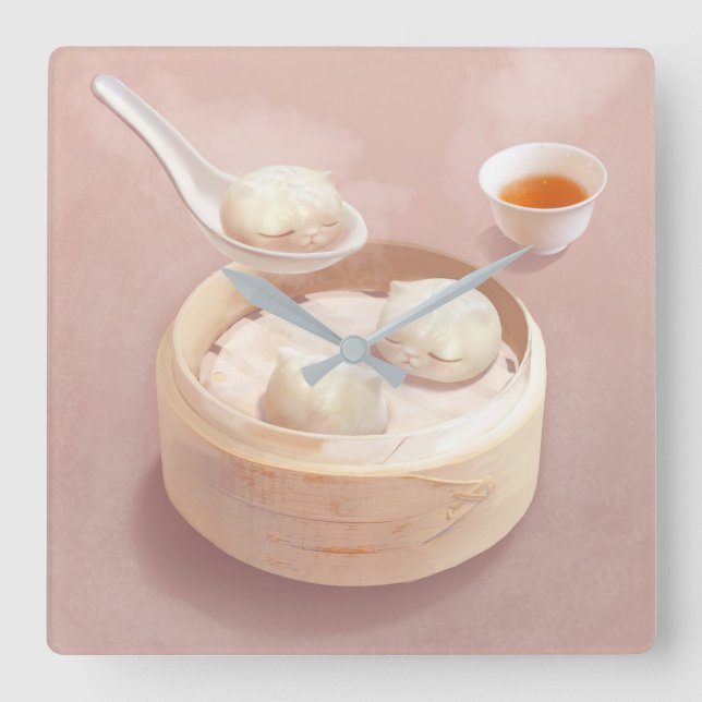 Bao Baby – Tea Time Bao Buddies Square Wall Clock (Front)