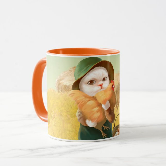 Bao Bao: Cute Farmer Cat & Hen Harvest Mug (Front Left)