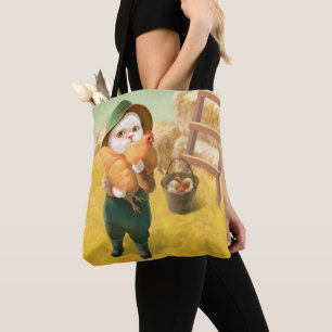 Bao Bao: Cute Farmer Cat & Hen Harvest Tote Bag