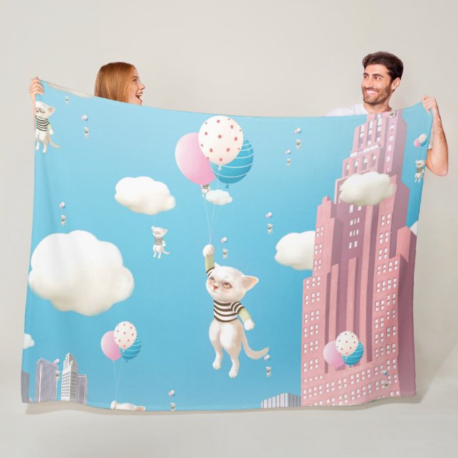 Bao Bao: Skyward Bound Kittens Balloon Fantasy Fleece Blanket (In Situ)