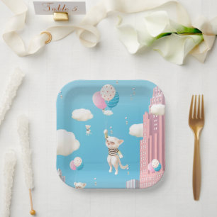 Bao Bao: Skyward Bound Kittens Balloon Fantasy Paper Plate