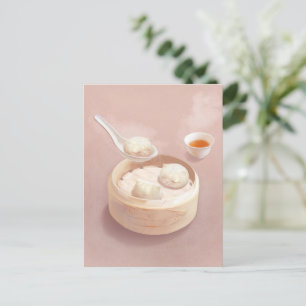 Bao Buddies: Cute Cat Dumplings in Steamer Announcement Postcard