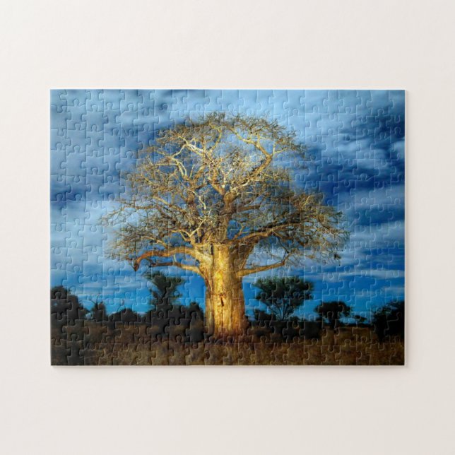 Baobab (Adansonia) Tree Light Up By The Moon Jigsaw Puzzle (Horizontal)