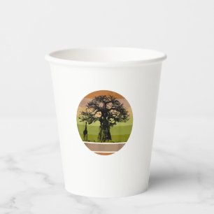 Baobab Tree and Giraffe Retro African Sunset Paper Cups