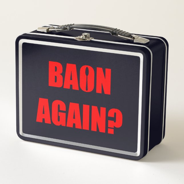 Baon Again? Red and White Text Black Metal Lunch Box (Front)