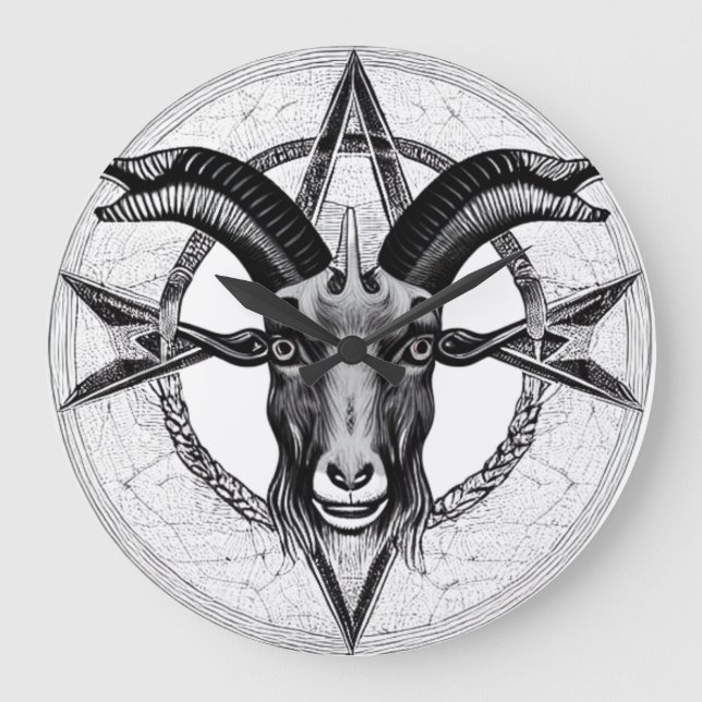 Baphomet Monochrome Goat Head Clock (Front)