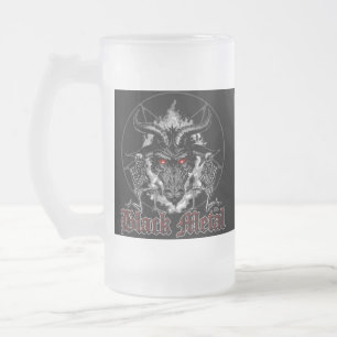 Baphomet Pentagram Black Metal Frosted Glass Beer Mug