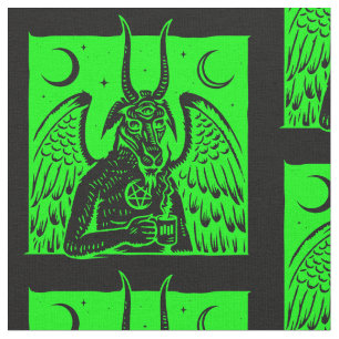 baphomet pentagram moon coffee demon acid green fabric