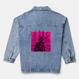baphomet pentagram moon coffee demon hot pink denim jacket