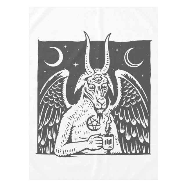 baphomet pentagram moon coffee demon white tablecloth (Front)