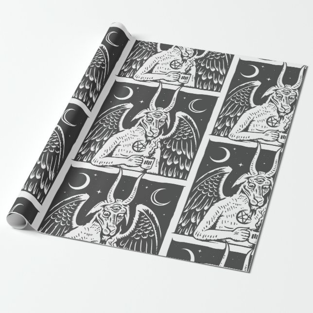 baphomet pentagram moon coffee demon white wrapping paper (Unrolled)