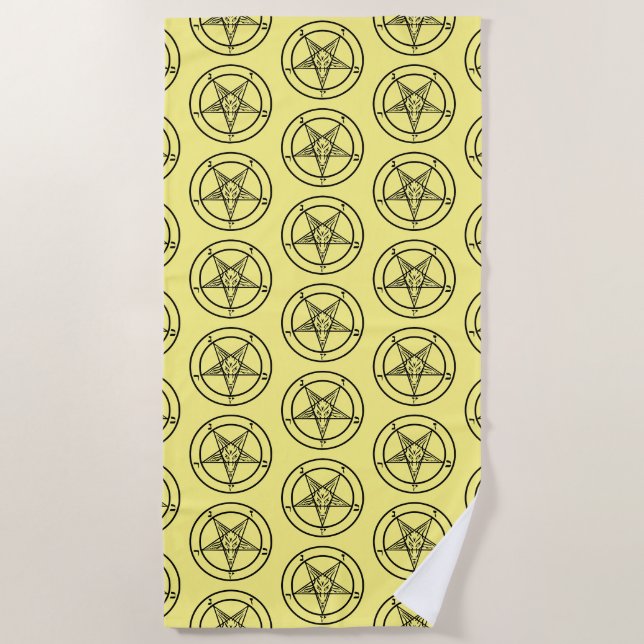 Baphomet Pentagram Yellow Satanic Beach Towel (Front)
