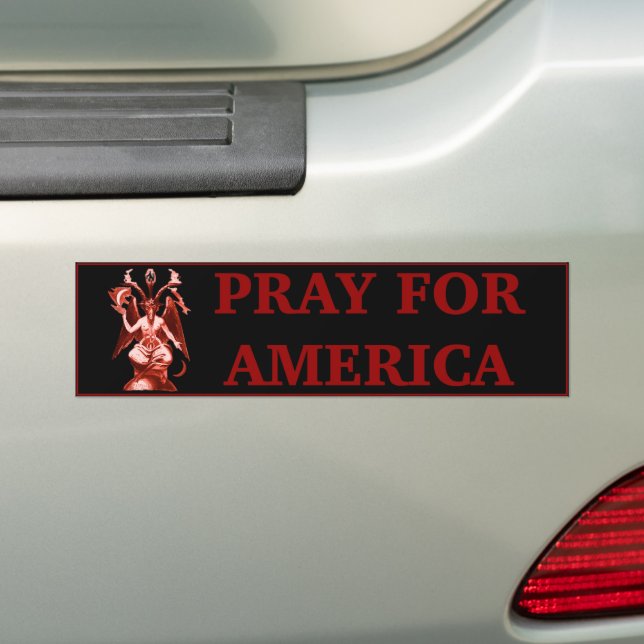Baphomet Pray for America Bumper Sticker (On Car)